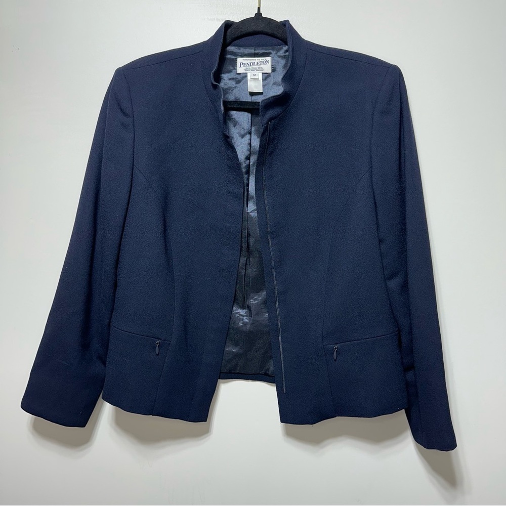 Pendleton wool Navy zip up structured jacket EUC - image 2